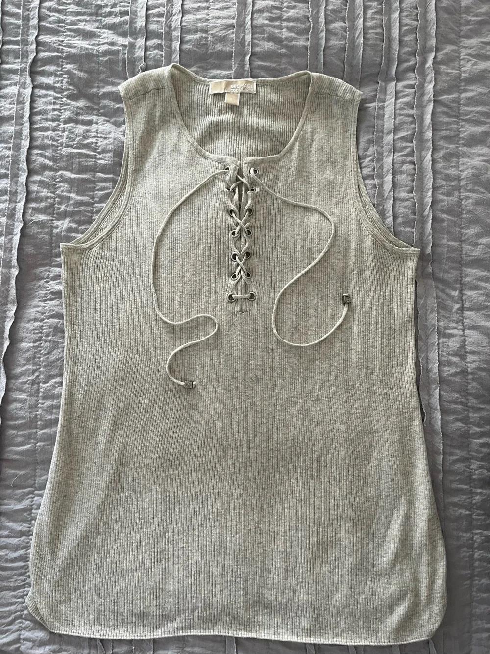 Michael Kors Light Heather Gray Lace-Up Ribbed Tank